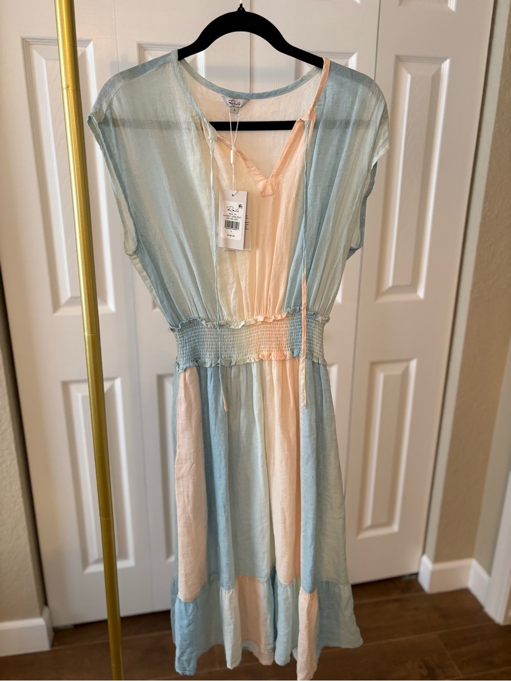 Rails Dress NWT Midi Ashlyn Gradient Sunset Pastel Tie-Neck Linen Blend Size S